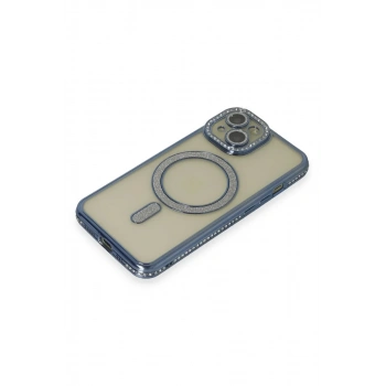 iPhone 15 Kılıf Joke Simli Magneticsafe Kılıf - Lacivert