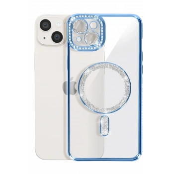 iPhone 15 Kılıf Joke Simli Magneticsafe Kılıf - Mavi