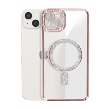 iPhone 15 Kılıf Joke Simli Magneticsafe Kılıf - Pembe