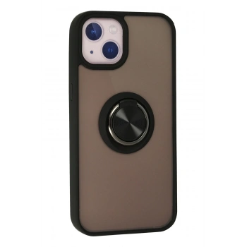iPhone 15 Kılıf Montreal Yüzüklü Silikon Kapak - Siyah