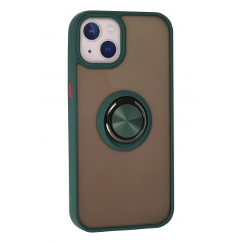 iPhone 15 Kılıf Montreal Yüzüklü Silikon Kapak - Yeşil