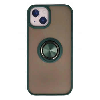 iPhone 15 Kılıf Montreal Yüzüklü Silikon Kapak - Yeşil