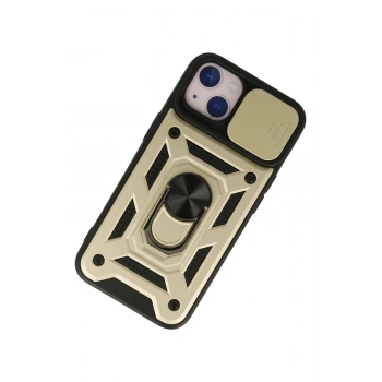 iPhone 15 Kılıf Pars Lens Yüzüklü Silikon - Gold