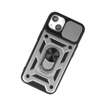 iPhone 15 Kılıf Pars Lens Yüzüklü Silikon - Gümüş