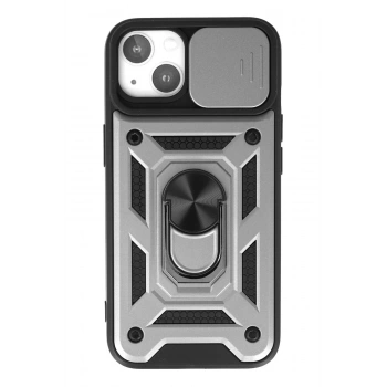 iPhone 15 Kılıf Pars Lens Yüzüklü Silikon - Gümüş