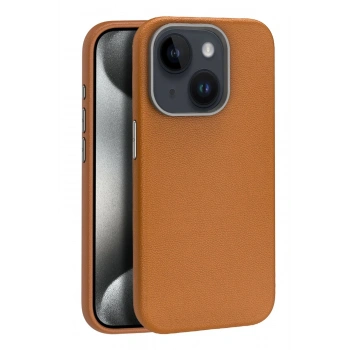 iPhone 15 Kılıf Wonder Deri Magsafe Kapak - Kahverengi