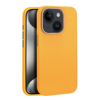 iPhone 15 Kılıf Wonder Deri Magsafe Kapak - Turuncu