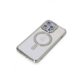 iPhone 15 Pro Kılıf Joke Simli Magneticsafe Kılıf - Gümüş