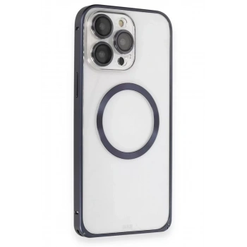 iPhone 15 Pro Kılıf Metal Bumper Magneticsafe Kapak - Lacivert