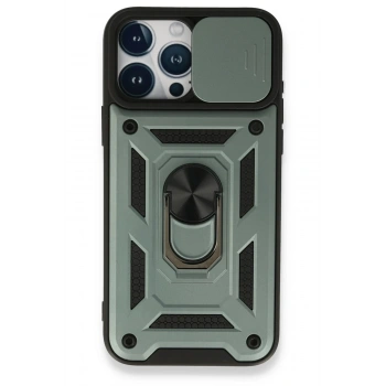 iPhone 15 Pro Kılıf Pars Lens Yüzüklü Silikon - Yeşil