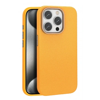 iPhone 15 Pro Kılıf Wonder Deri Magsafe Kapak - Turuncu