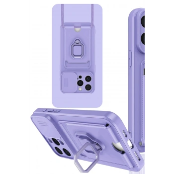 iPhone 15 Pro Kılıf Zuma Kartvizitli Yüzüklü Silikon - Lila