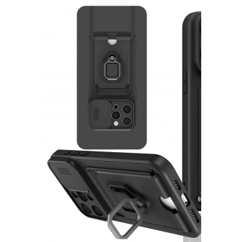 iPhone 15 Pro Kılıf Zuma Kartvizitli Yüzüklü Silikon - Siyah