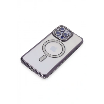 iPhone 15 Pro Max Kılıf Joke Simli Magneticsafe Kılıf - Derin Mor