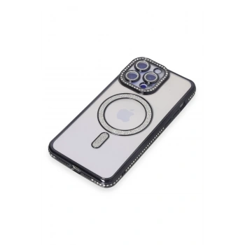 iPhone 15 Pro Max Kılıf Joke Simli Magneticsafe Kılıf - Siyah