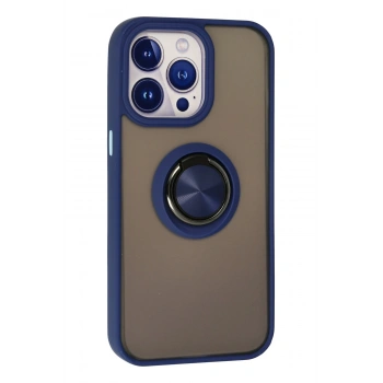 iPhone 15 Pro Max Kılıf Montreal Yüzüklü Silikon Kapak - Lacivert