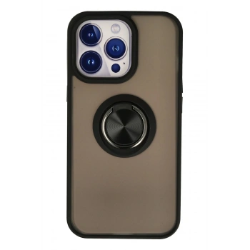 iPhone 15 Pro Max Kılıf Montreal Yüzüklü Silikon Kapak - Siyah