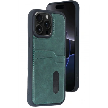 iPhone 15 Pro Max Kılıf Sara Kartvizitli Deri Kılıf - Koyu Yeşil