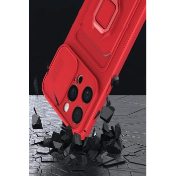 iPhone 15 Pro Max Kılıf Zuma Kartvizitli Yüzüklü Silikon - Kırmızı