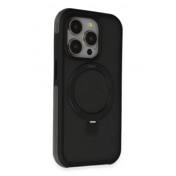 iPhone 15 Pro Zorda Airbag Magsafe Standlı Kapak - Siyah