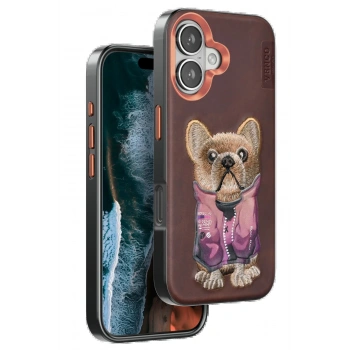 iPhone 16 Cute Desenli Kapak - Koyu Kahve