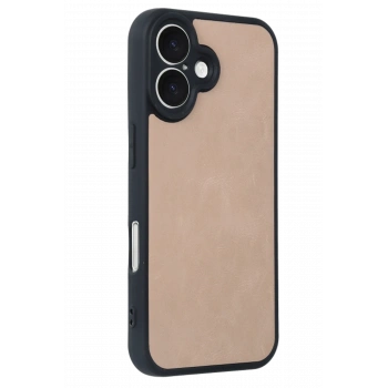 iPhone 16 Kılıf Aras Deri Kapak - Pudra