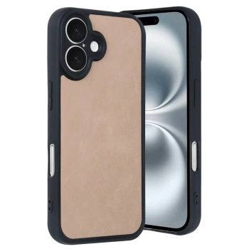 iPhone 16 Kılıf Aras Deri Kapak - Pudra