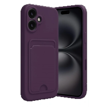 iPhone 16 Kılıf Kelvin Kartvizitli Silikon - Derin Mor