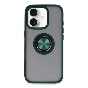 iPhone 16 Kılıf Montreal Yüzüklü Silikon Kapak - Yeşil