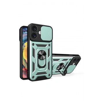 iPhone 16 Kılıf Pars Lens Yüzüklü Silikon - Yeşil