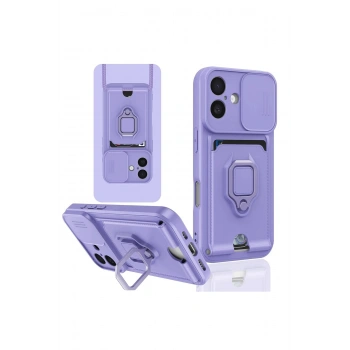 iPhone 16 Kılıf Zuma Kartvizitli Yüzüklü Silikon - Lila