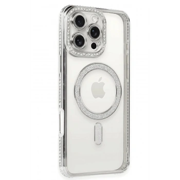 iPhone 16 Pro Kılıf Joke Simli Magneticsafe Kılıf - Gümüş