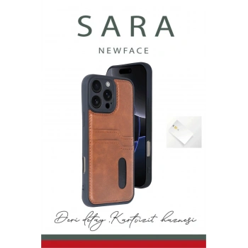 iPhone 16 Pro Max Kılıf Sara Kartvizitli Deri Kılıf - Lacivert