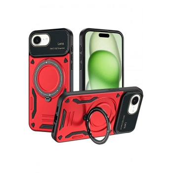 iPhone 16E Kılıf Joy Lens Standlı Kapak - Kırmızı