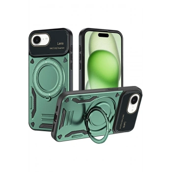 iPhone 16E Kılıf Joy Lens Standlı Kapak - Koyu Yeşil