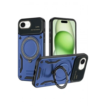 iPhone 16E Kılıf Joy Lens Standlı Kapak - Lacivert