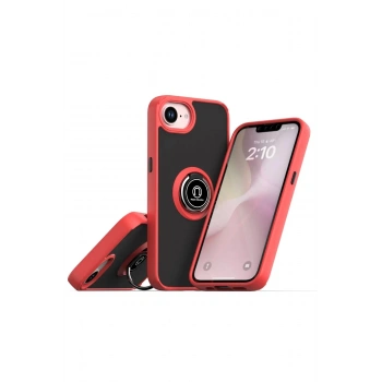 iPhone 16E Kılıf Montreal Yüzüklü Silikon Kapak - Kırmızı