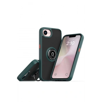 iPhone 16E Kılıf Montreal Yüzüklü Silikon Kapak - Yeşil