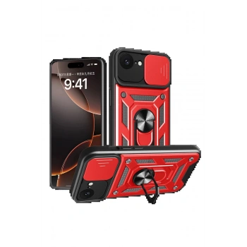 iPhone 16E Kılıf Pars Lens Yüzüklü Silikon - Kırmızı