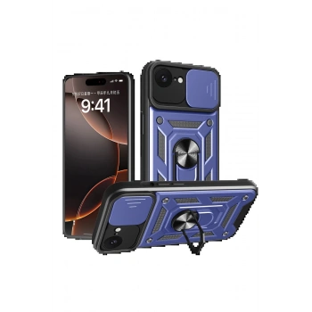 iPhone 16E Kılıf Pars Lens Yüzüklü Silikon - Lacivert