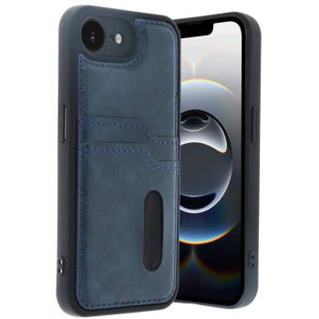 iPhone 16E Kılıf Sara Kartvizitli Deri Kılıf - Lacivert