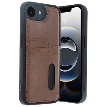 iPhone 16E Kılıf Sara Kartvizitli Deri Kılıf - Taba