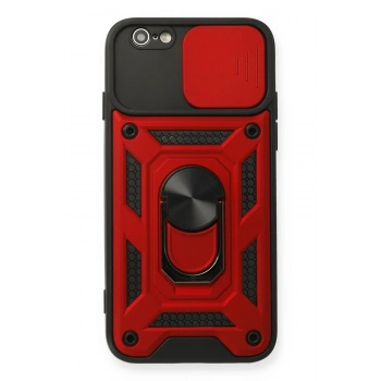 iPhone 6 Kılıf Pars Lens Yüzüklü Silikon - Kırmızı