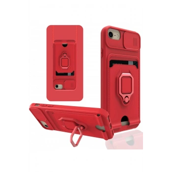 iPhone 6 Kılıf Zuma Kartvizitli Yüzüklü Silikon - Kırmızı