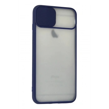 iPhone 6 Plus Kılıf Palm Buzlu Kamera Sürgülü Silikon - Lacivert