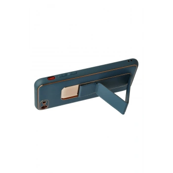 iPhone 7 Kılıf Coco Deri Standlı Kapak - Mavi