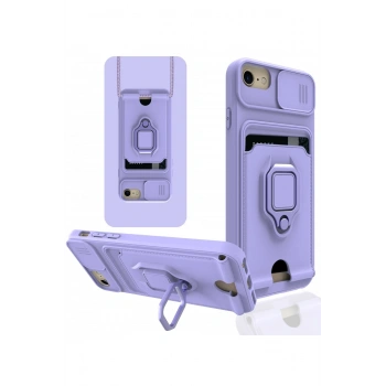 iPhone 7 Kılıf Zuma Kartvizitli Yüzüklü Silikon - Lila