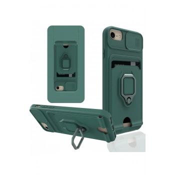 iPhone 7 Kılıf Zuma Kartvizitli Yüzüklü Silikon - Yeşil