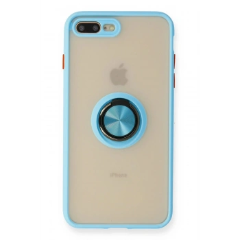 iPhone 7 Plus Kılıf Montreal Yüzüklü Silikon Kapak - Buz Mavi