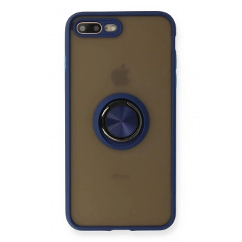 iPhone 7 Plus Kılıf Montreal Yüzüklü Silikon Kapak - Lacivert